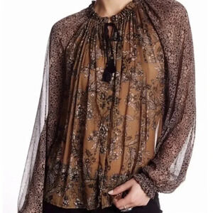 Free People Hendrix Olive Green Long Sleeve Blouse Top Size Small‎